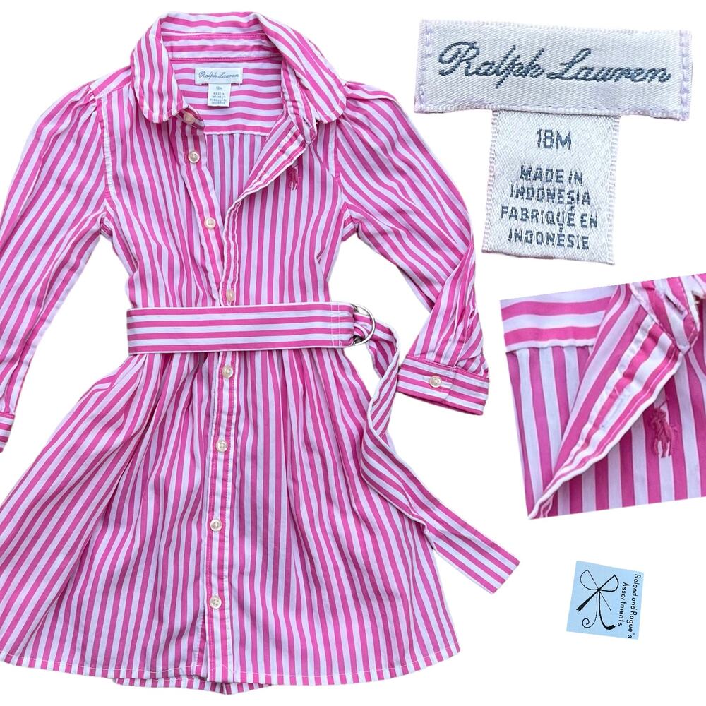 Ralph Lauren Barbiecore Striped Collared Dress Baby Sz 18 Months